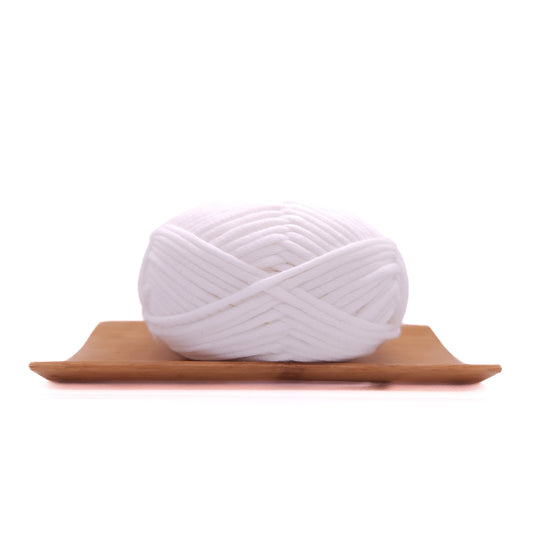 A skein of milky white coloured yarn for crochet beginners.